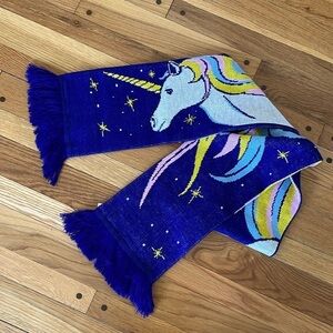 Unicorn Women Teen Winter Acrylic Knit Scarf Fringe Rainbow 66" Blue Large Size